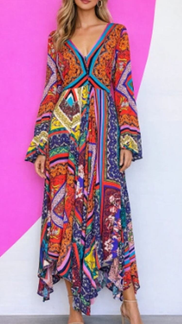 Free People Over The Rainbow Button Hi Low Midi Dress Kimono Handkerchief Small - Picture 1 of 8